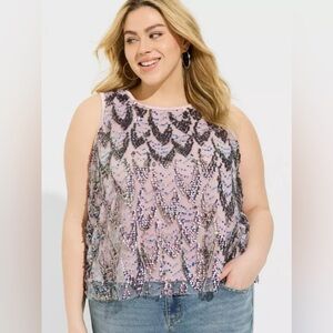 Torrid Purple Sequins Shell Crop Sleeveless Women’s Blouse Top Size 00